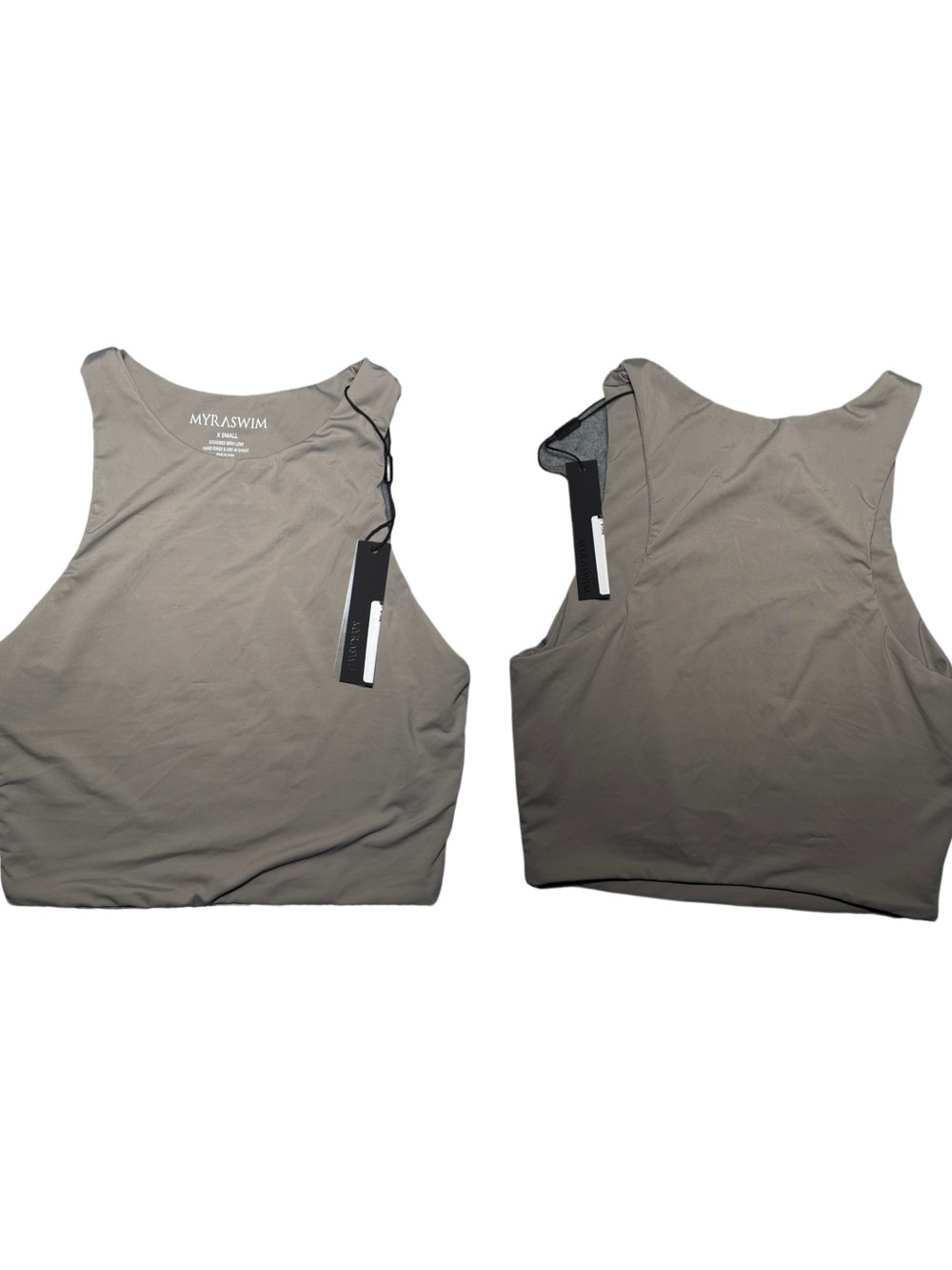 MYRA Swim High-Neck Crop Swim Top in Taupe
